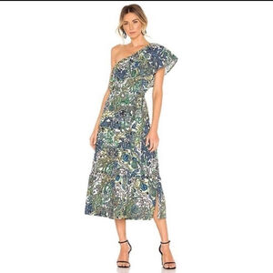 Women's A.L.C. One Shoulder Dress S White Blue Green Paisley Print